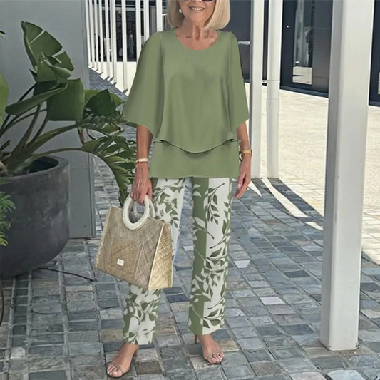 Women’s Printed Pants and Crew Neck Top Set