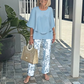 Women’s Printed Pants and Crew Neck Top Set