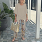 Women’s Printed Pants and Crew Neck Top Set